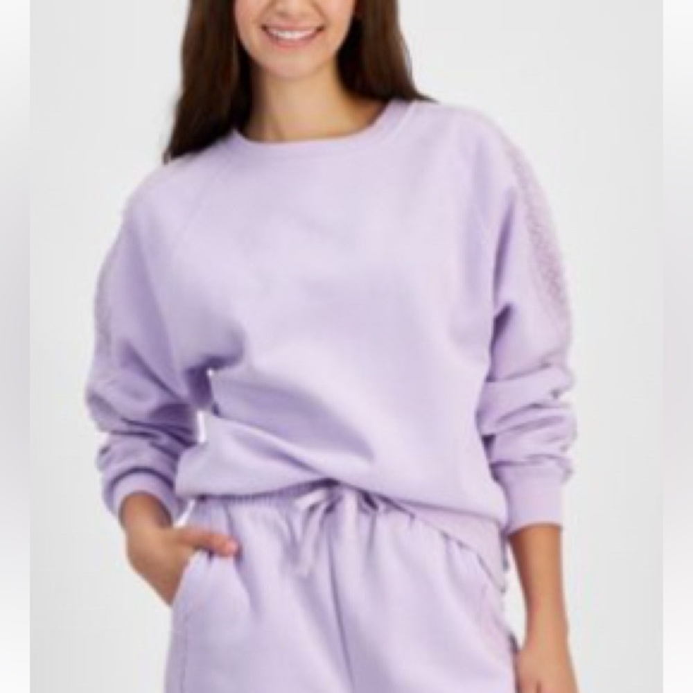 Planet Heart Juniors Crochet-Trimmed Crewneck Sweatshirt